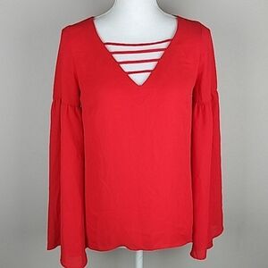 Belle Sky bright red sheer bell sleeve blouse